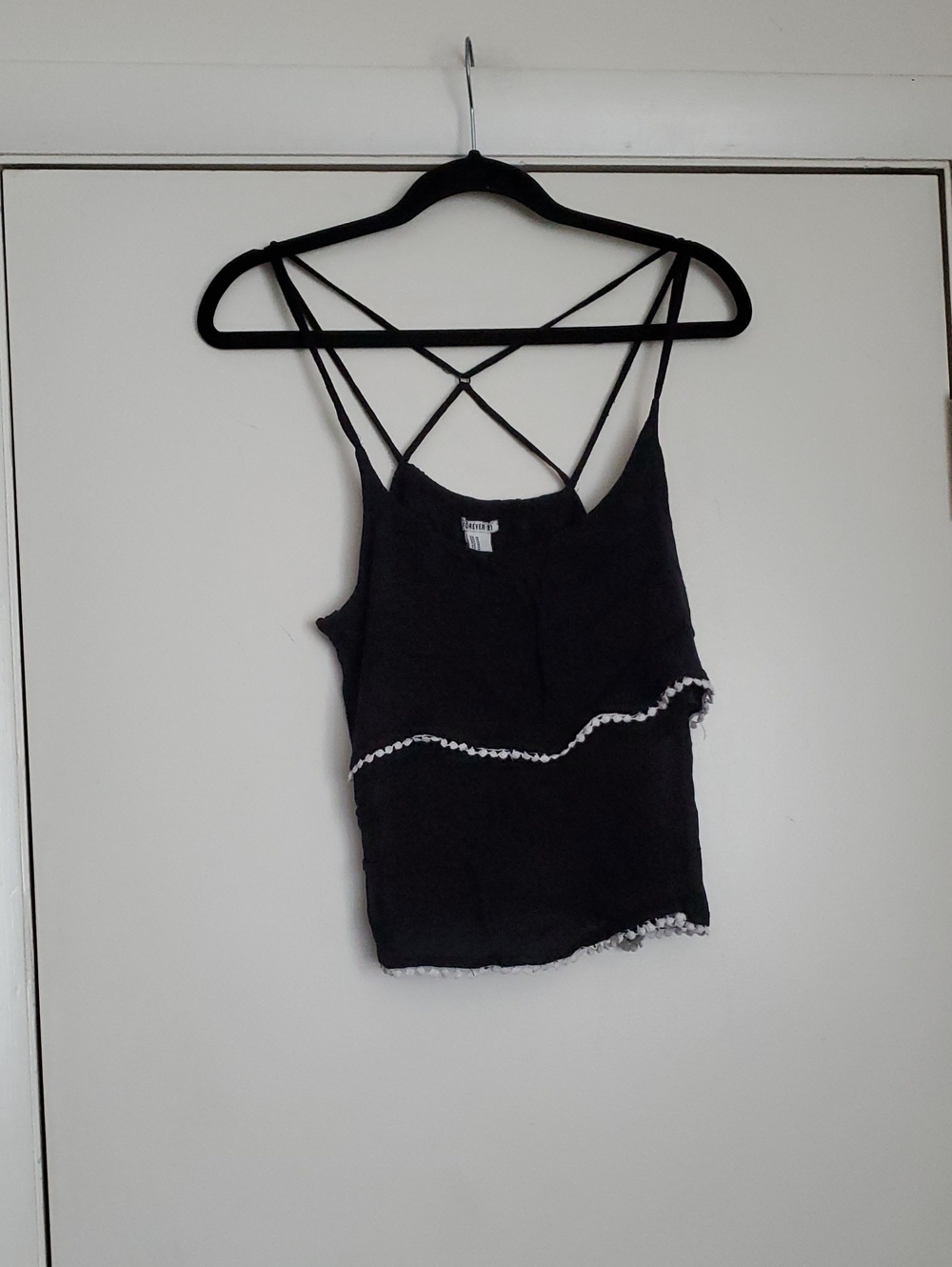 Forever 21 Black Strappy Cami with Ruffle Trim